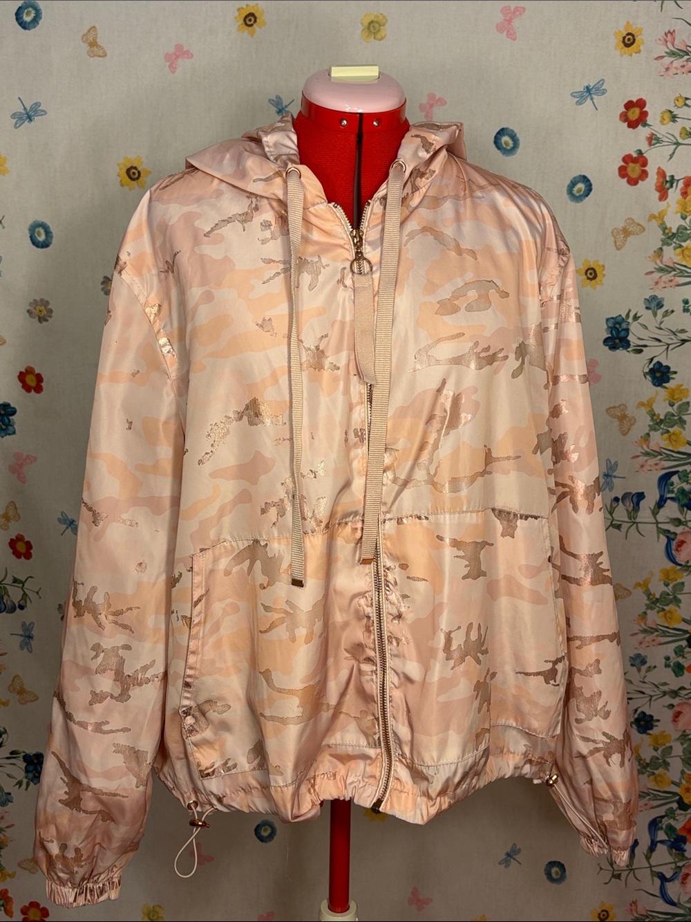 Ashley By 26 International - Pink and Coral Camo Utility Rain Windbreaker Jacket